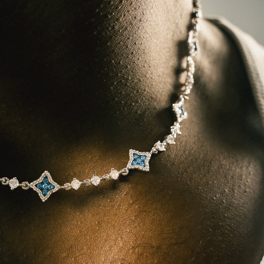 Chaîne Flower Tennis Argentée - Pierres bleues