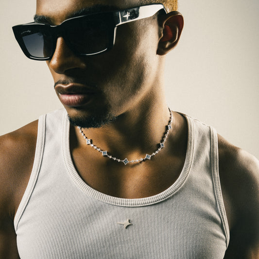 Chaîne Flower Tennis Argentée - Pierres bleues