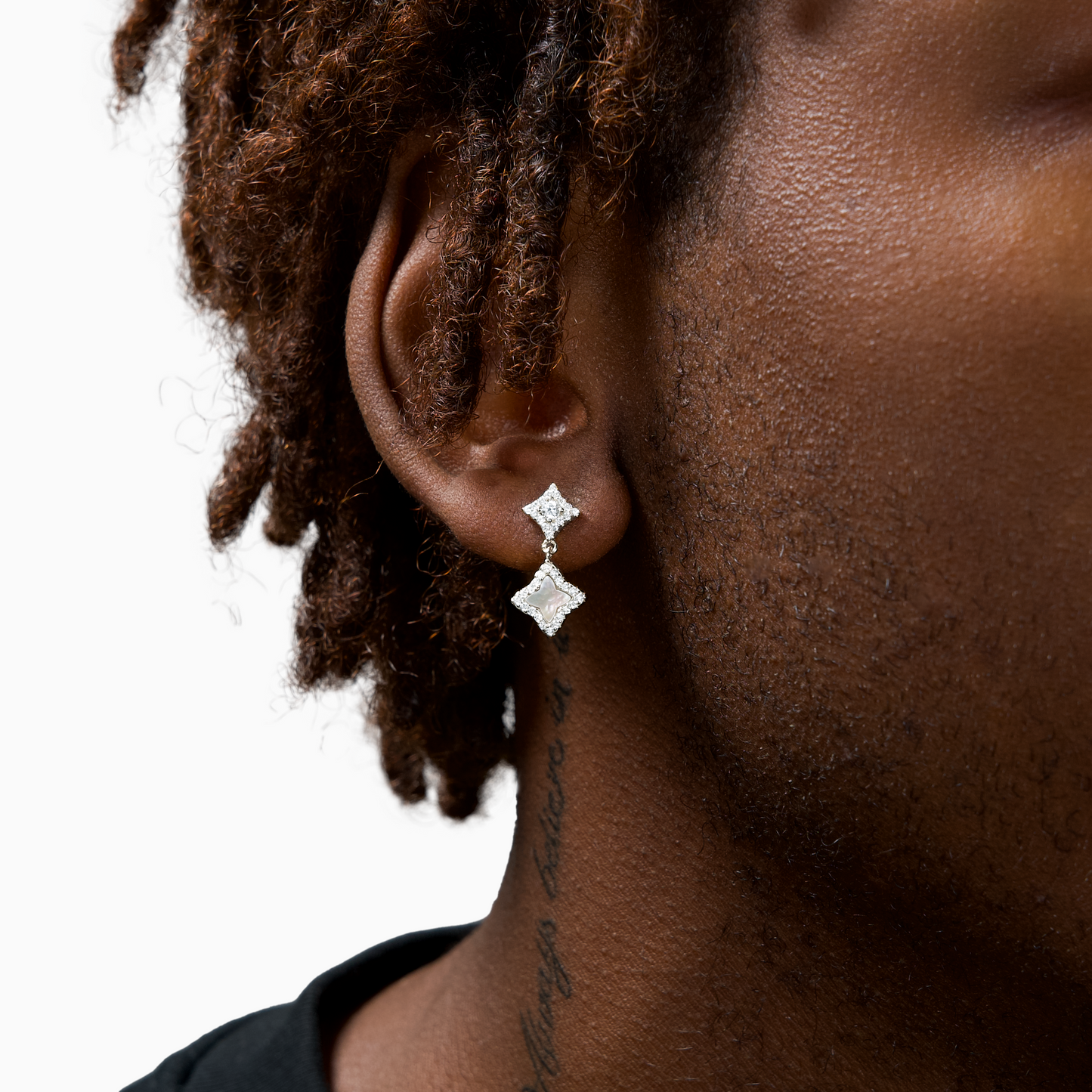 Stars & Flowers silver earrings - White