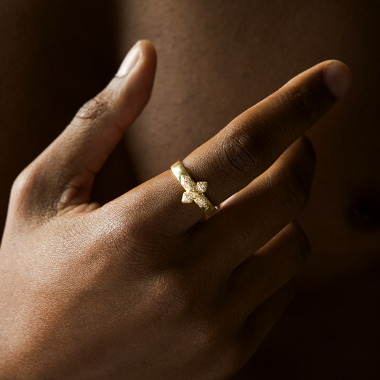 Iced crossed star ring - Doré