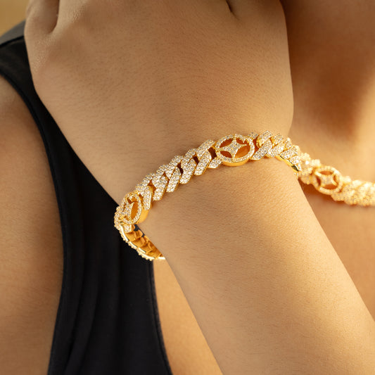 Signature Prong link Bracelet 10mm Gold