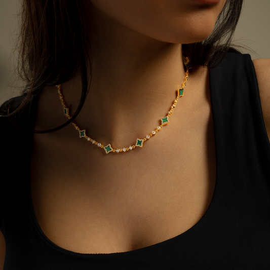 Gold Flower Tennis Chain - Green
