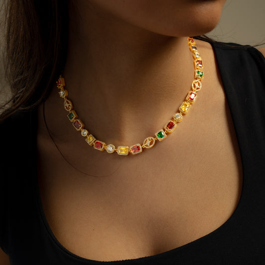 Chaîne Multi Gemstone 8 mm Dorée