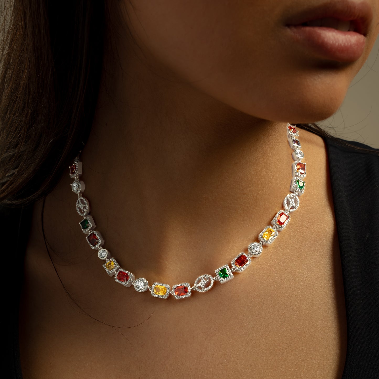 Multi Gemstone Chain 8 mm Silver