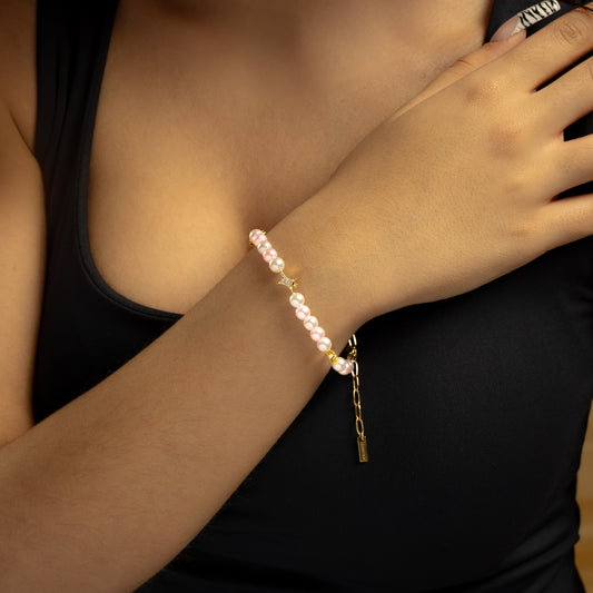 Gold Signature Pearl Bracelet - White and Pink