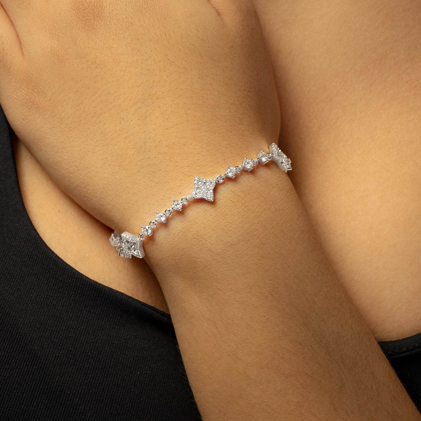Flower Tennis Bracelet Silver
