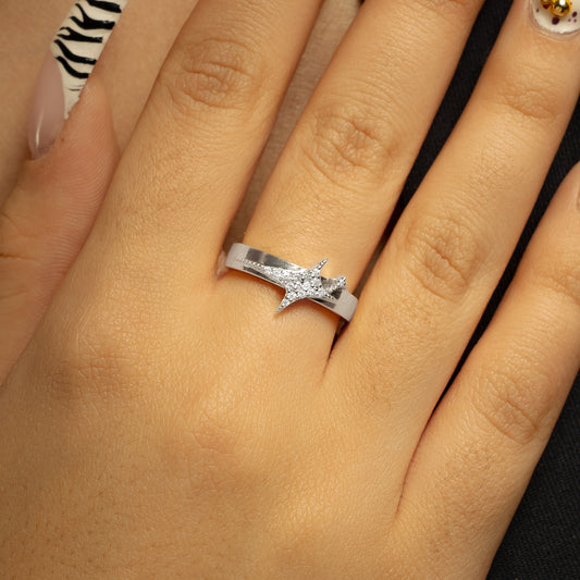 Iced signature silver ring