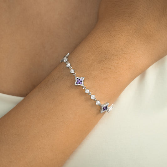 Bracelet Flower Tennis Argenté - Pierres violettes