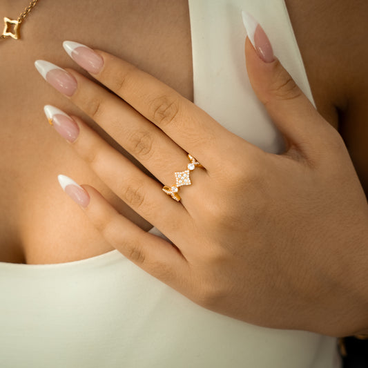 Flower tennis ring dorée