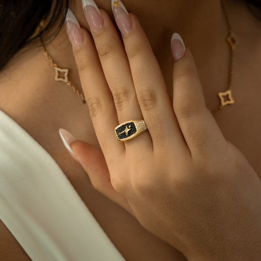 Iced Rectangle signet ring gold