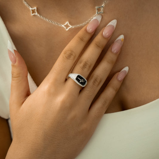 Iced Rectangle signet ring silver