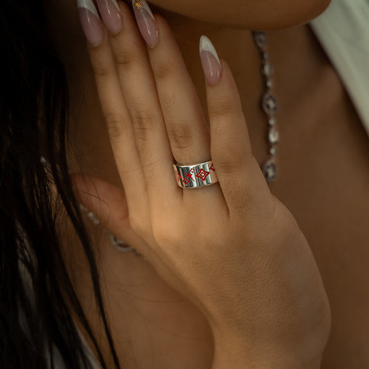 Stars & flowers band argentée - Rouge