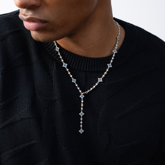 Lariat Flower Tennis Silver - Blue Stones