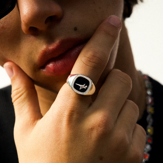Iced Raw ring Argentée - Motif Noir