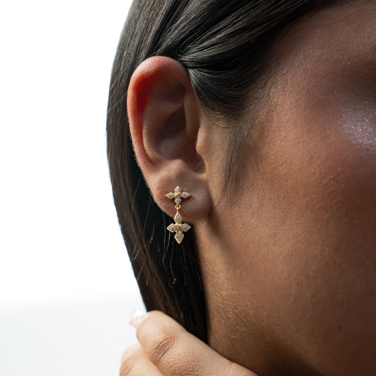 Iced Crossed Star Earrings - Gold