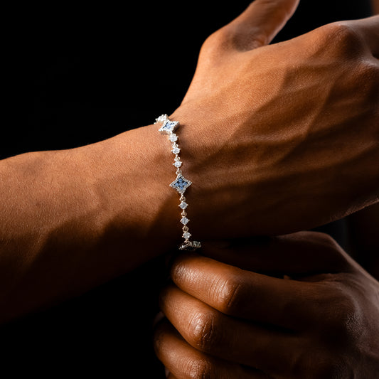 Bracelet Flower Tennis Argenté - Pierres bleues