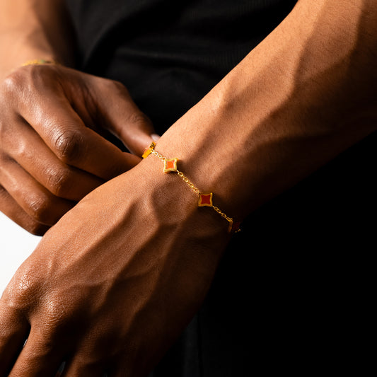 Gold Flower Cable Bracelet - Red