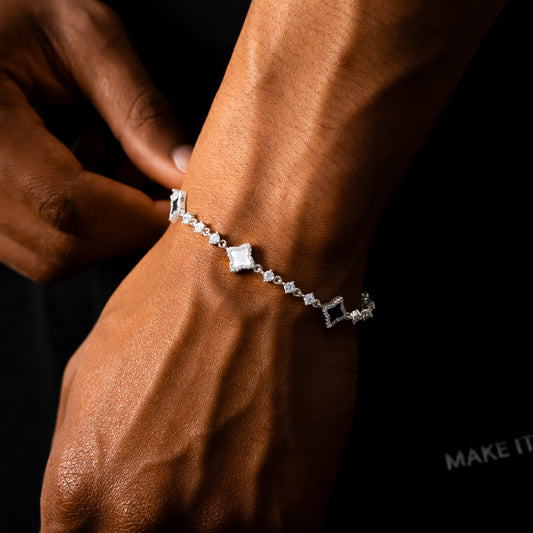 Bracelet Flower Tennis Argenté - Motif Blanc & Noir