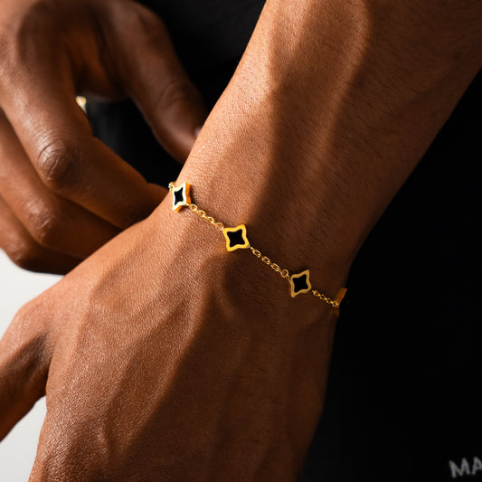 Bracelet Flower câble Doré - Motif Noir