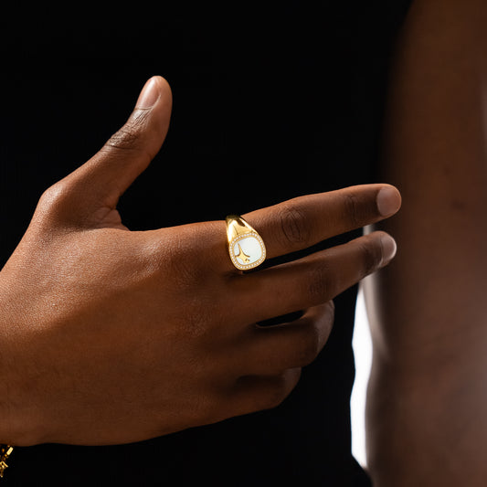 Iced Raw ring Doré - Motif Blanc