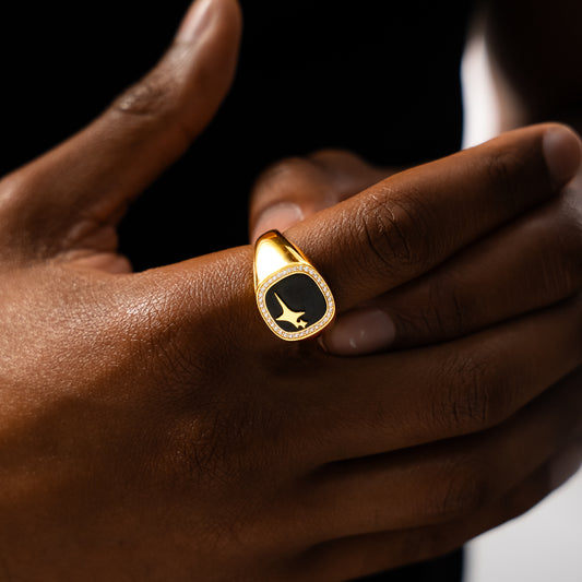 Iced Raw ring Dorée - Motif Noir