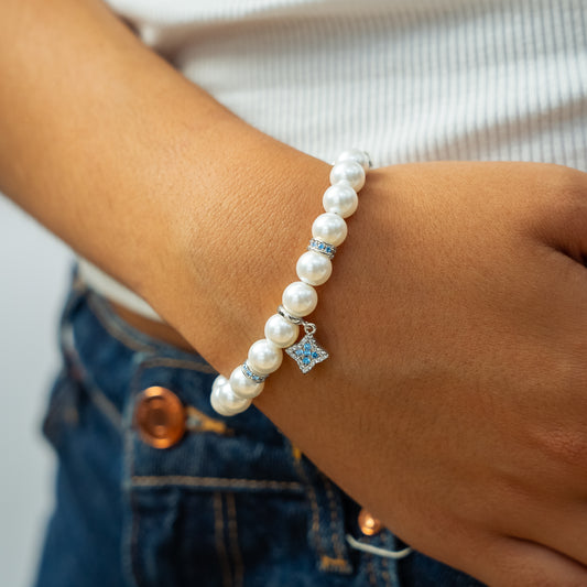 Bracelet Flower Pearl Argenté - Pierres Bleues
