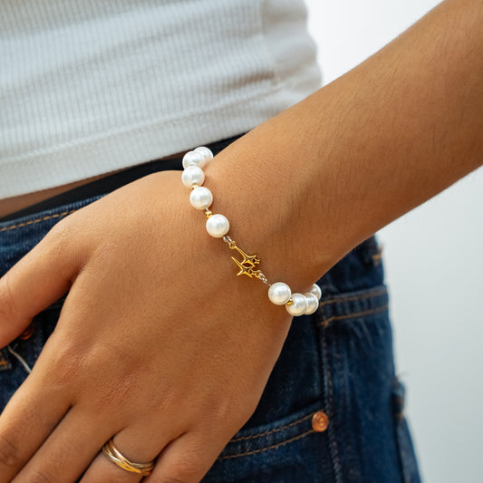 Bracelet Pearl Double Stars Doré