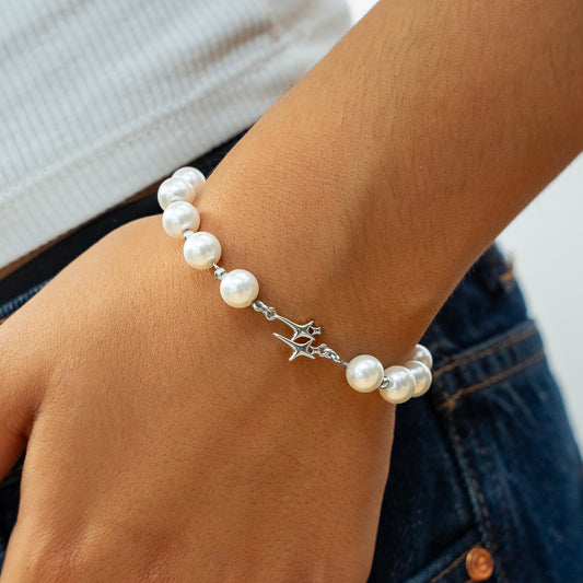Bracelet Pearl Double Stars Argenté