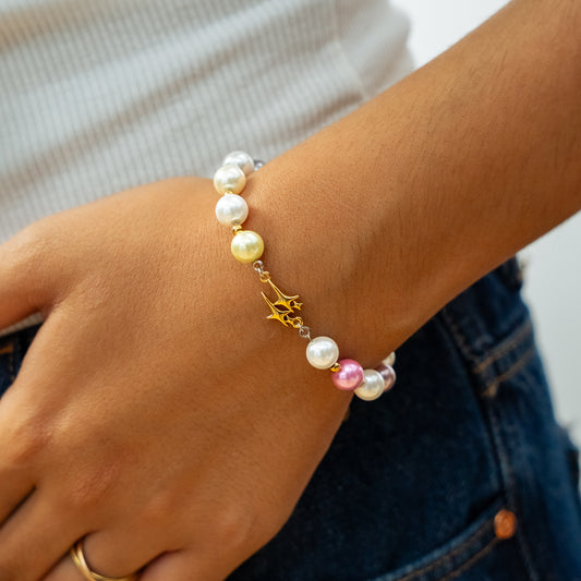 Bracelet Pearl Double Stars Doré - Multicolore