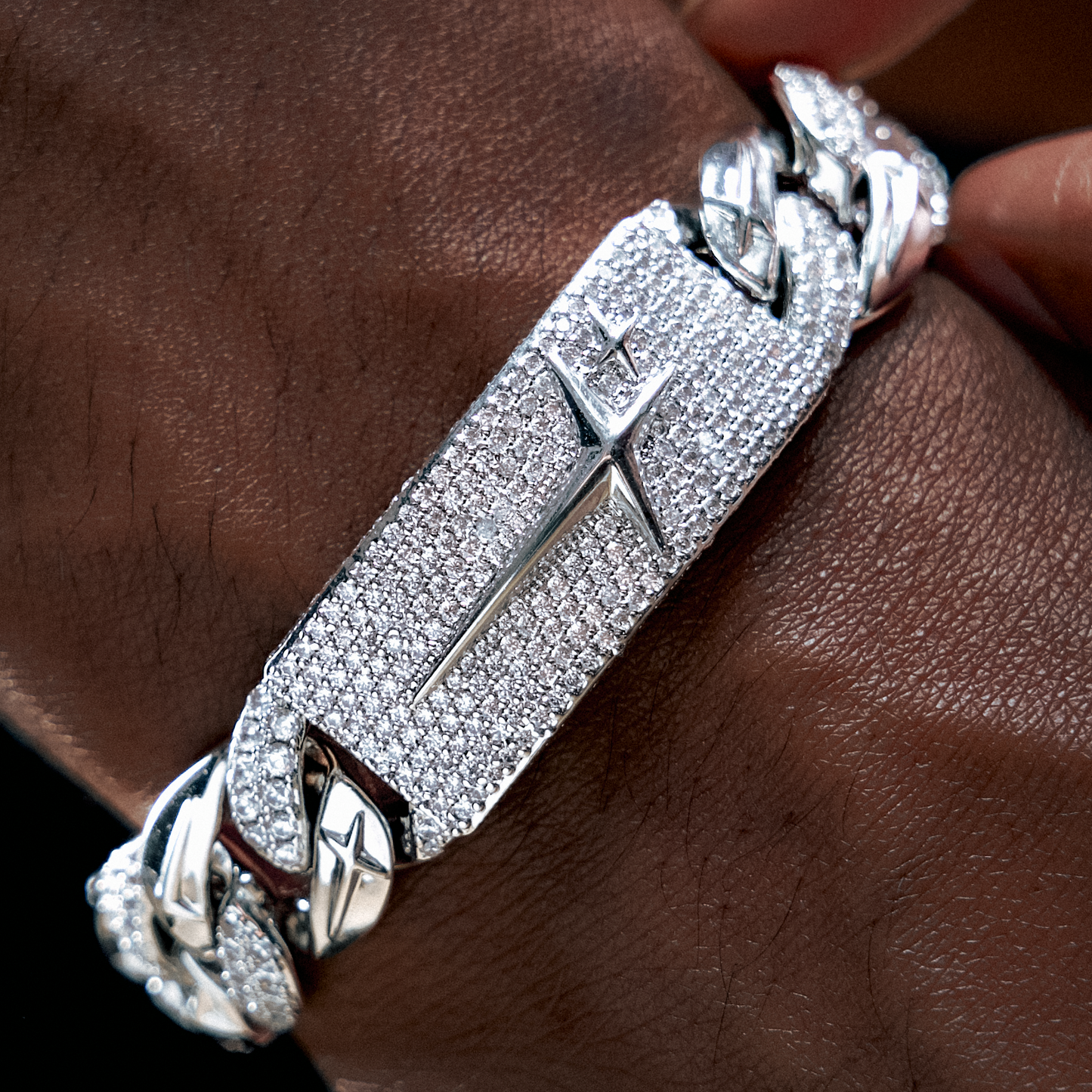 Bracelet Iced Icon Cuban link Plate 15mm 1/2 Argenté
