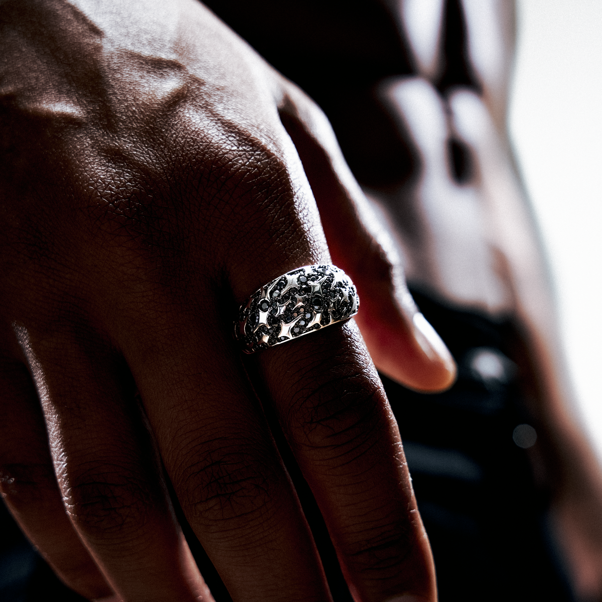 Iced Monogram Signet ring - 925 Sterling Silver / Black VVS Moissanite