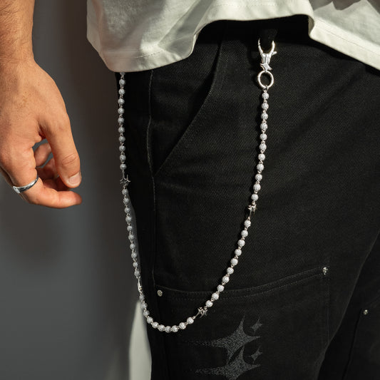 Wallet Chain Iced Bead link Signature Silver