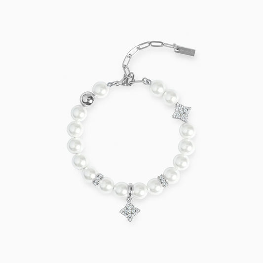 Bracelet Flower Pearl Argenté - Pierres Blanches