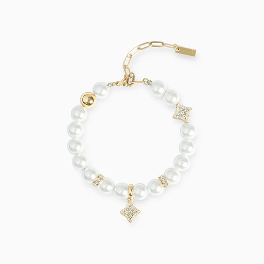 Bracelet Flower Pearl Doré - Pierres Blanches