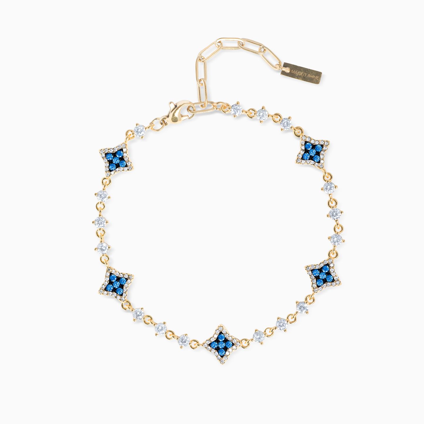 Gold Flower Tennis Bracelet - Blue Stones