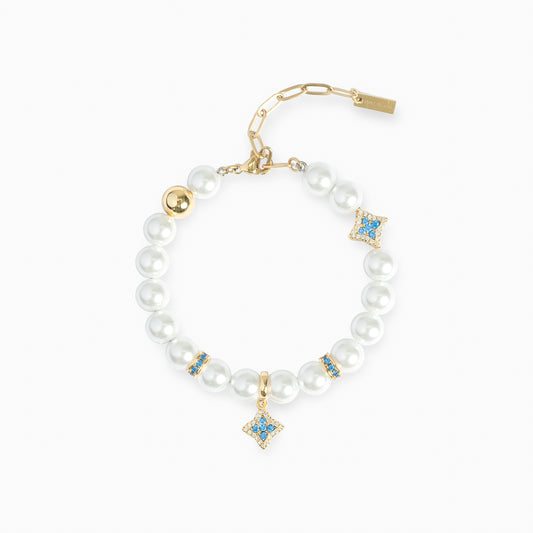 Bracelet Flower Pearl Doré - Pierres Bleues