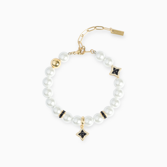 Bracelet Flower Pearl Doré - Pierres Noires