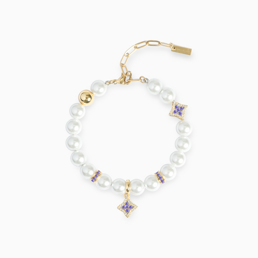 Bracelet Flower Pearl Doré - Pierres Violettes