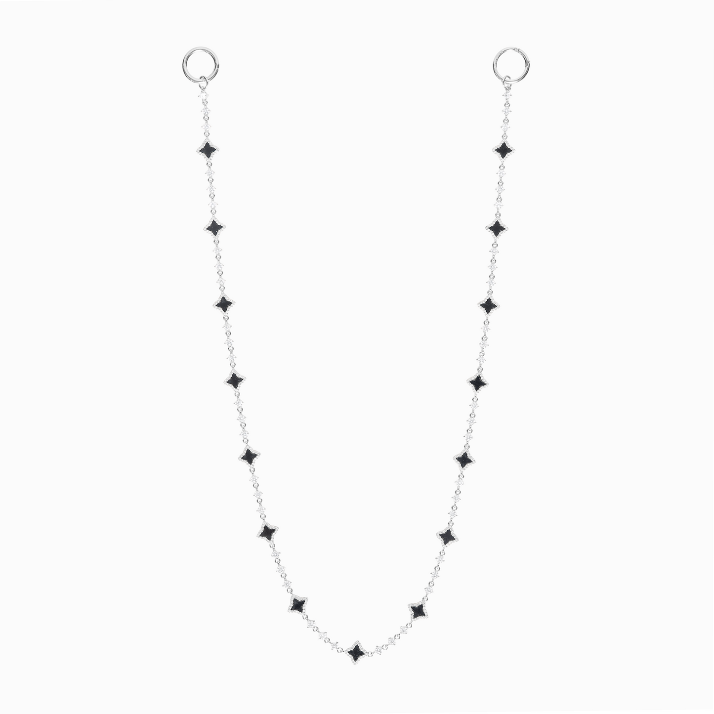 Silver Flower Tennis Wallet Chain - Black Pattern