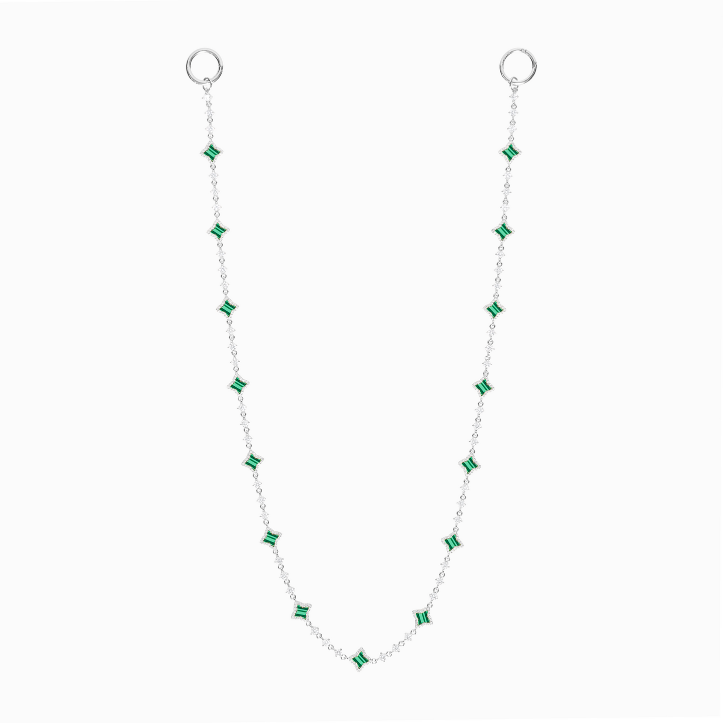 Silver Flower Tennis Wallet Chain - Green Pattern