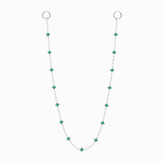 Silver Flower Tennis Wallet Chain - Green Pattern