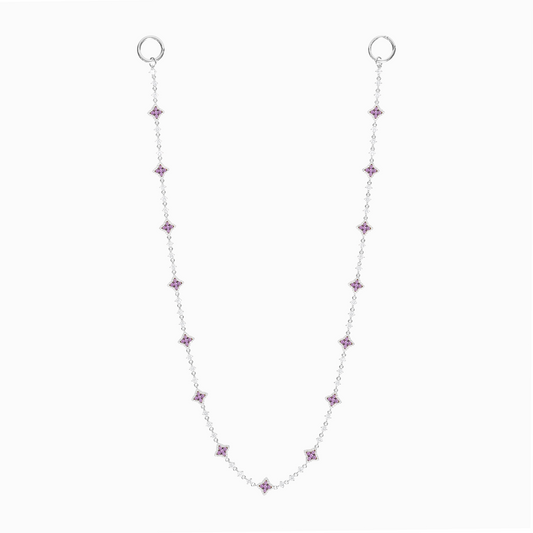 Silver Flower Tennis Wallet Chain - Purple Stones