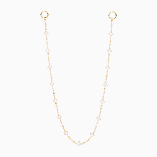 Gold Flower Tennis Wallet Chain - White Pattern