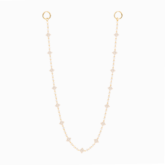 Gold Flower Tennis Wallet Chain - White Stones