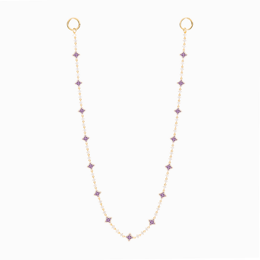 Gold Flower Tennis Wallet Chain - Purple Stones