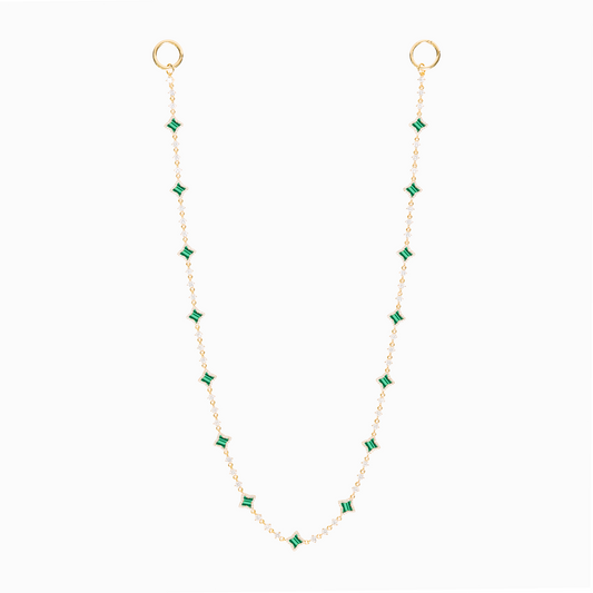 Gold Flower Tennis Wallet Chain - Green Pattern