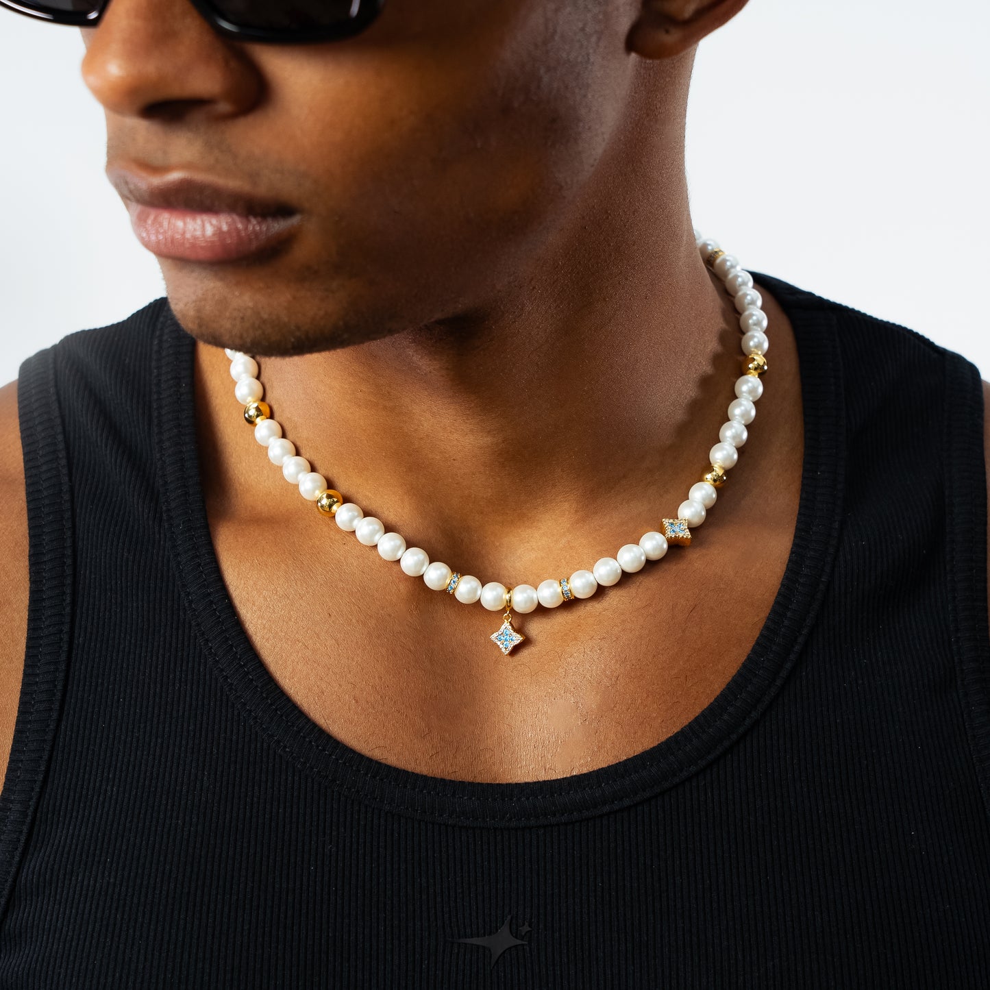 Chaîne Flower Pearl Dorée - Pierres Bleues