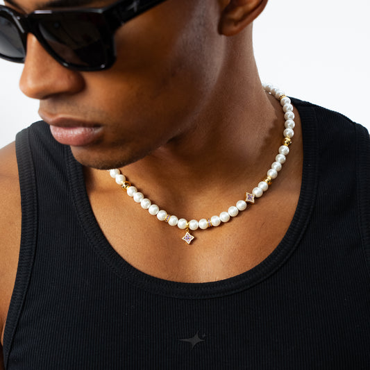 Chaîne Flower Pearl Dorée - Pierres Violettes