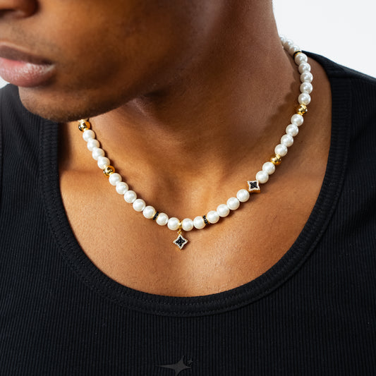 Chaîne Flower Pearl Dorée - Pierres Noires