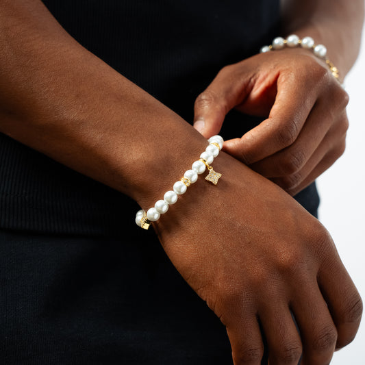 Bracelet Flower Pearl Doré - Pierres Blanches